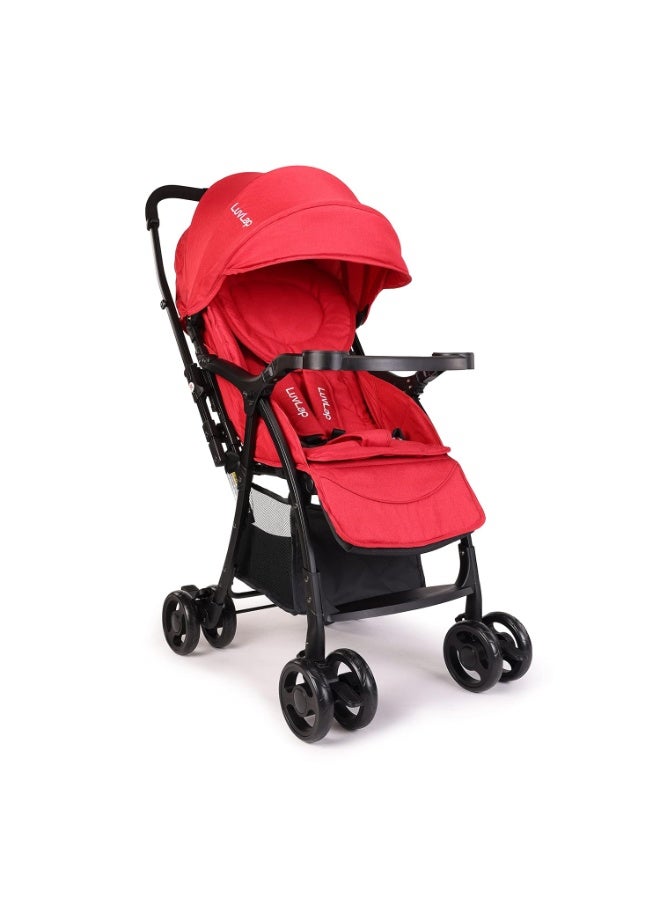 LuvLap Spark Baby Stroller, Pram for Baby with 5 Point Safety Harness, Spacious Cushioned seat with Side Padding, Multi Level seat Recline, Lightweight Baby Stroller for 0 to 3 Years (Red) - Image 1
